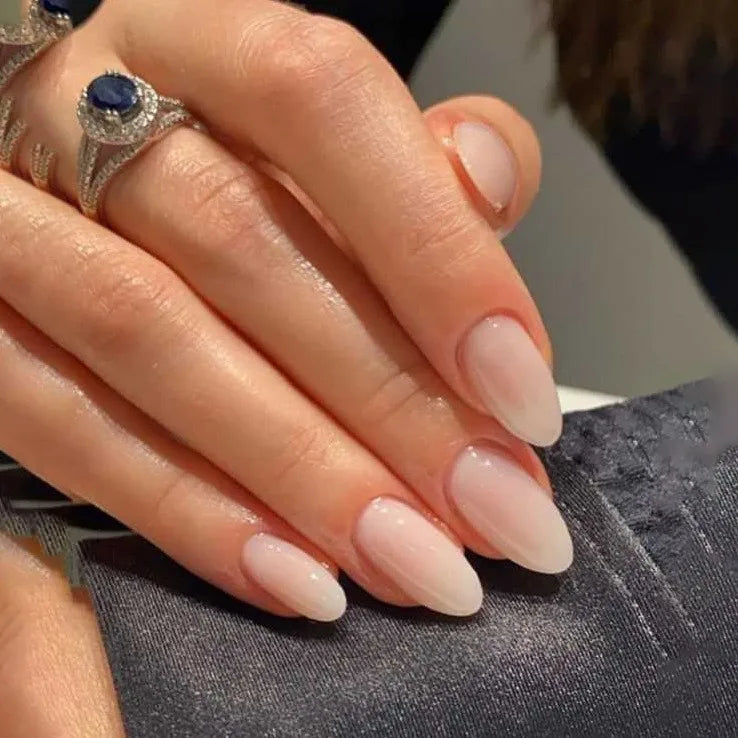 24Pcs Short Oval Head Blush Pink Press on Nails with Simple Designs Almond Nails Wearable Acrylic Full Cover Nail Tips with Glue