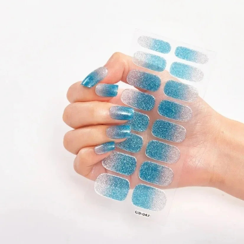 DIY Semi Cured Gel Nail Stickers Long-Lasting Solid Color Nail Strips Patch Slider Nail Sticker Full Cover Decal Manicure Patch