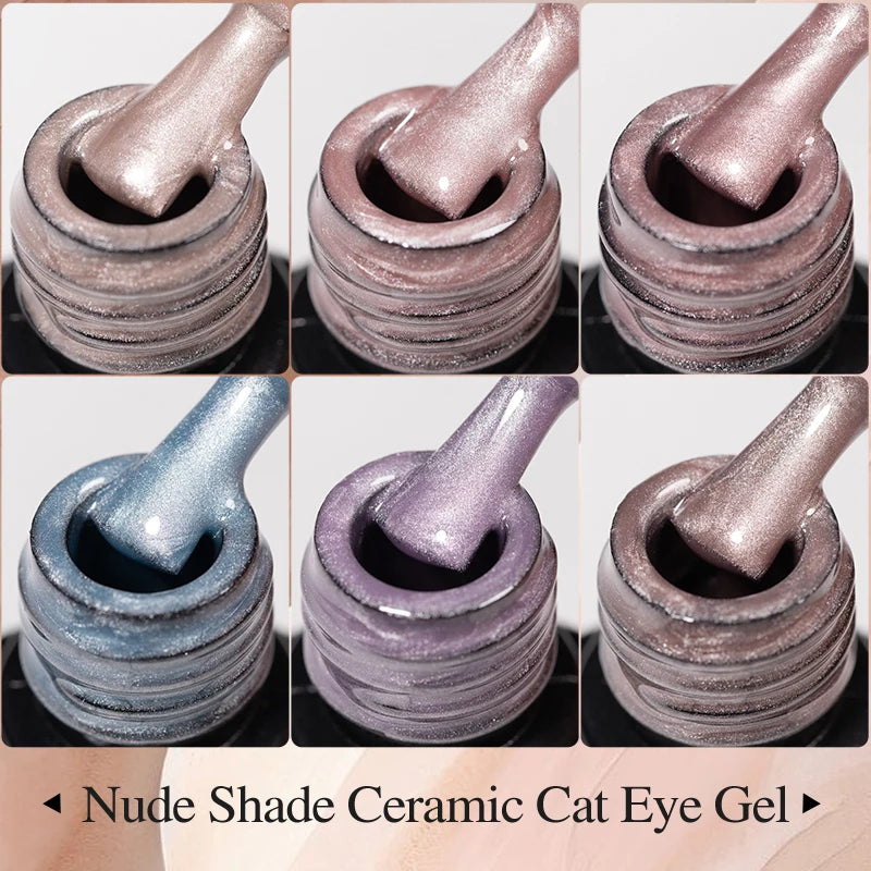 PUENTE 7.5ML Nude Shade Ceramic Cat Eye Gel Nail Polish Shiny Moonlight Cat Eye Gel Soak Off UV Semi-Permanent Nail Art Varnish