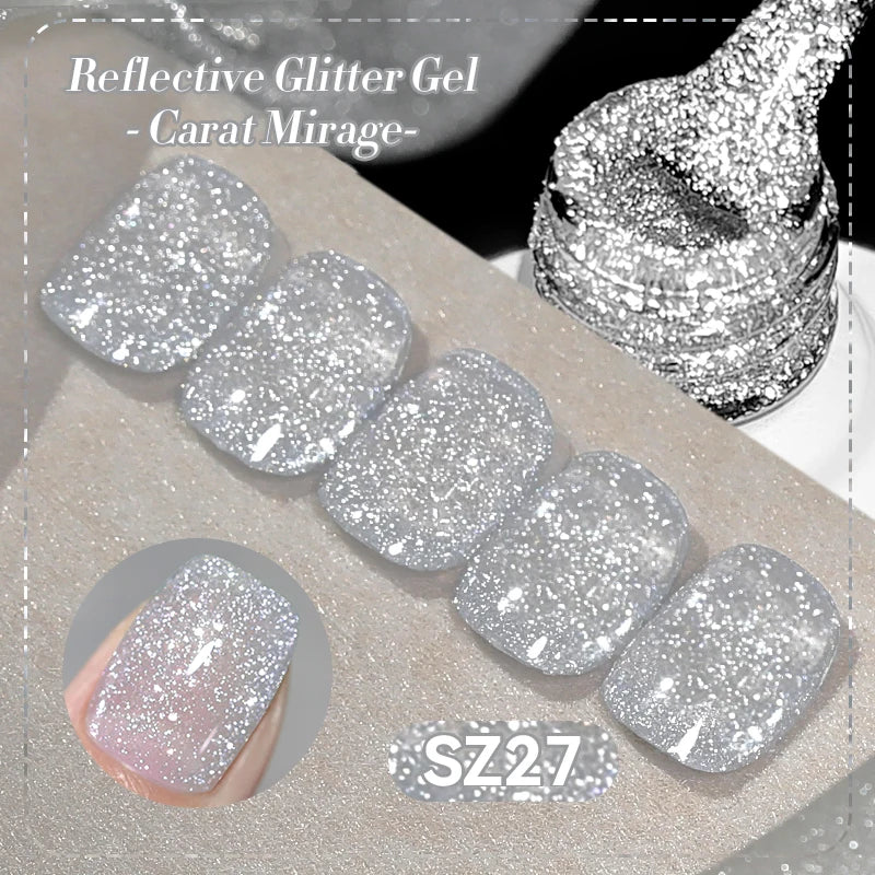 BORN PRETTY 10ml Sliver Carat Mirage Reflective Glitter Gel Nail Polish Sparkling Ultra Shine Soak Off UV Nail Art Gel Varnish