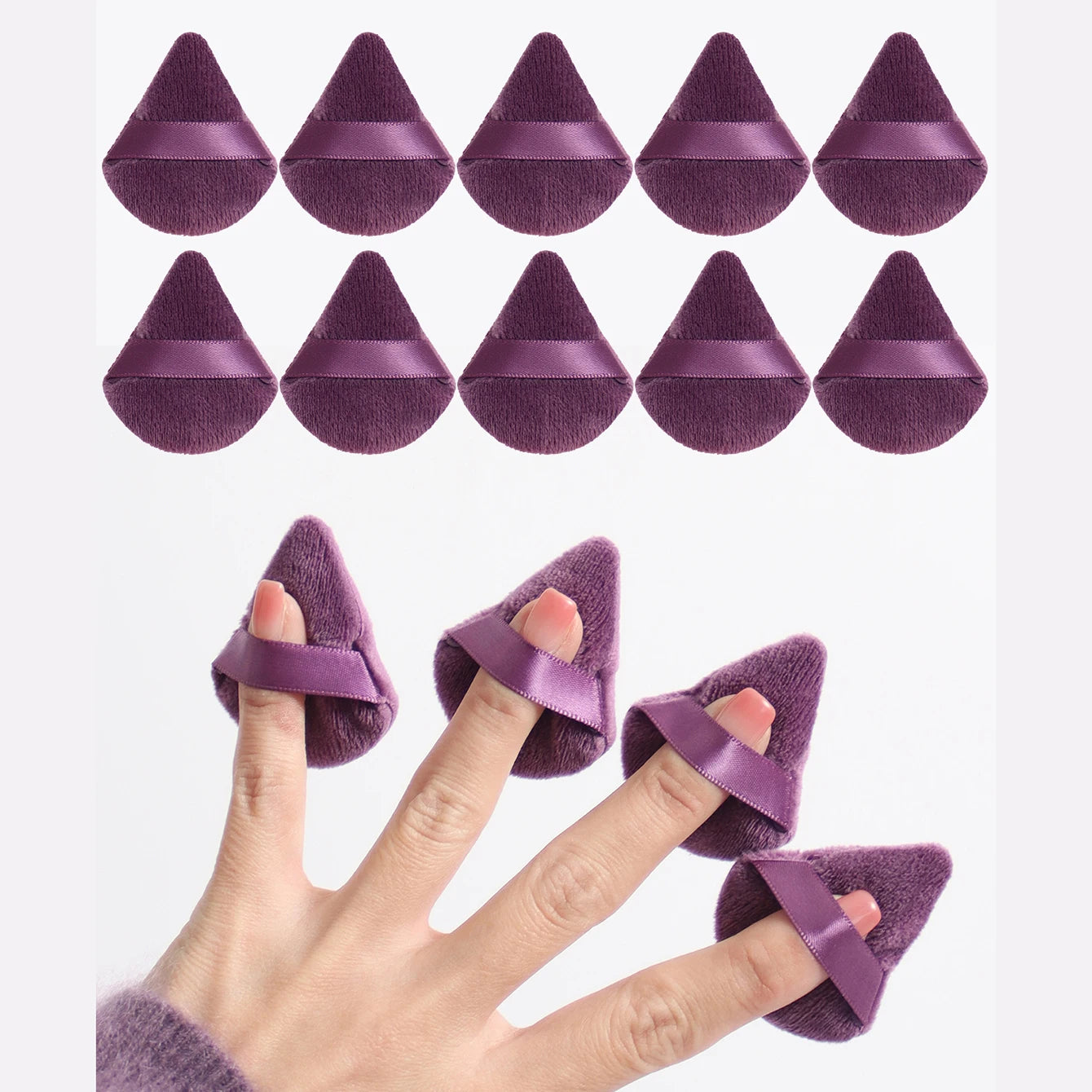 10Pcs Mini Triangle Shape Velvet Powder Puffs, Soft Makeup Blender Sponges for Face Contouring, Eyes & Corners