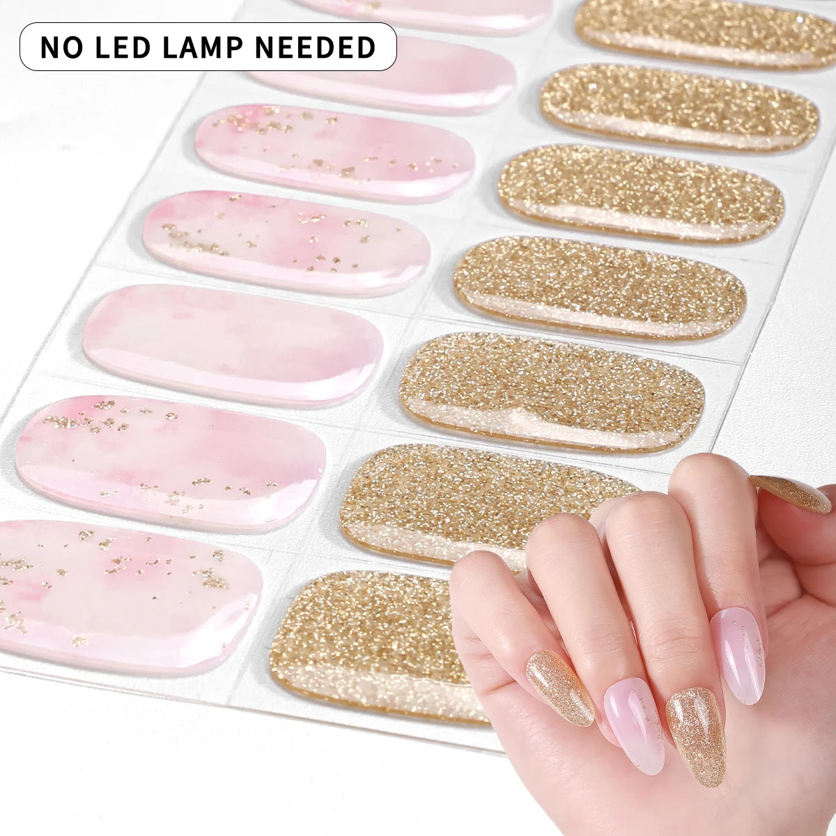 16Tips Gradient Starry Sky Gel Nail Strips Full Cover Sparkling Glitter Baking-Free Gel Nail Stickers DIY Manicure Decoration