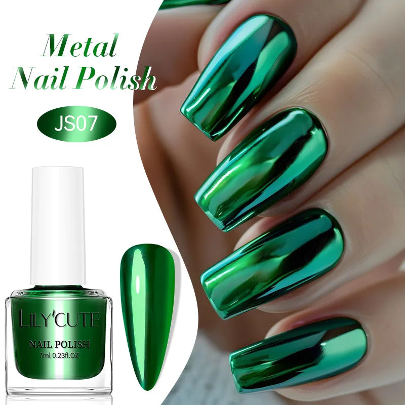 LILYCUTE 7ml Mirror Silver Metallic Nail Polish Super Bright Metal Effect Nail Art Varnish Fast Drying No Need Lamp For Manicure