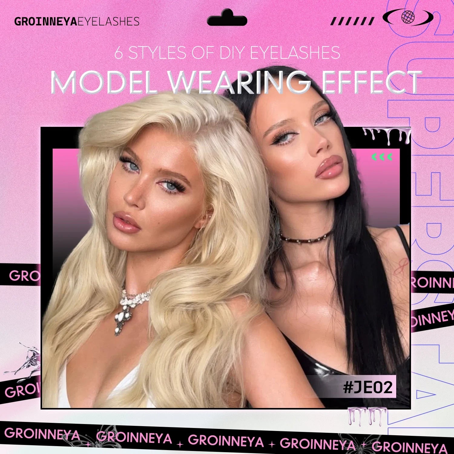 GROINNEYA Lash Clusters Kit Cat Lashes with Lash Bond & Seal Wispy Cluster Eyelash Clusters Kit DIY Eyelash Extensions at Home