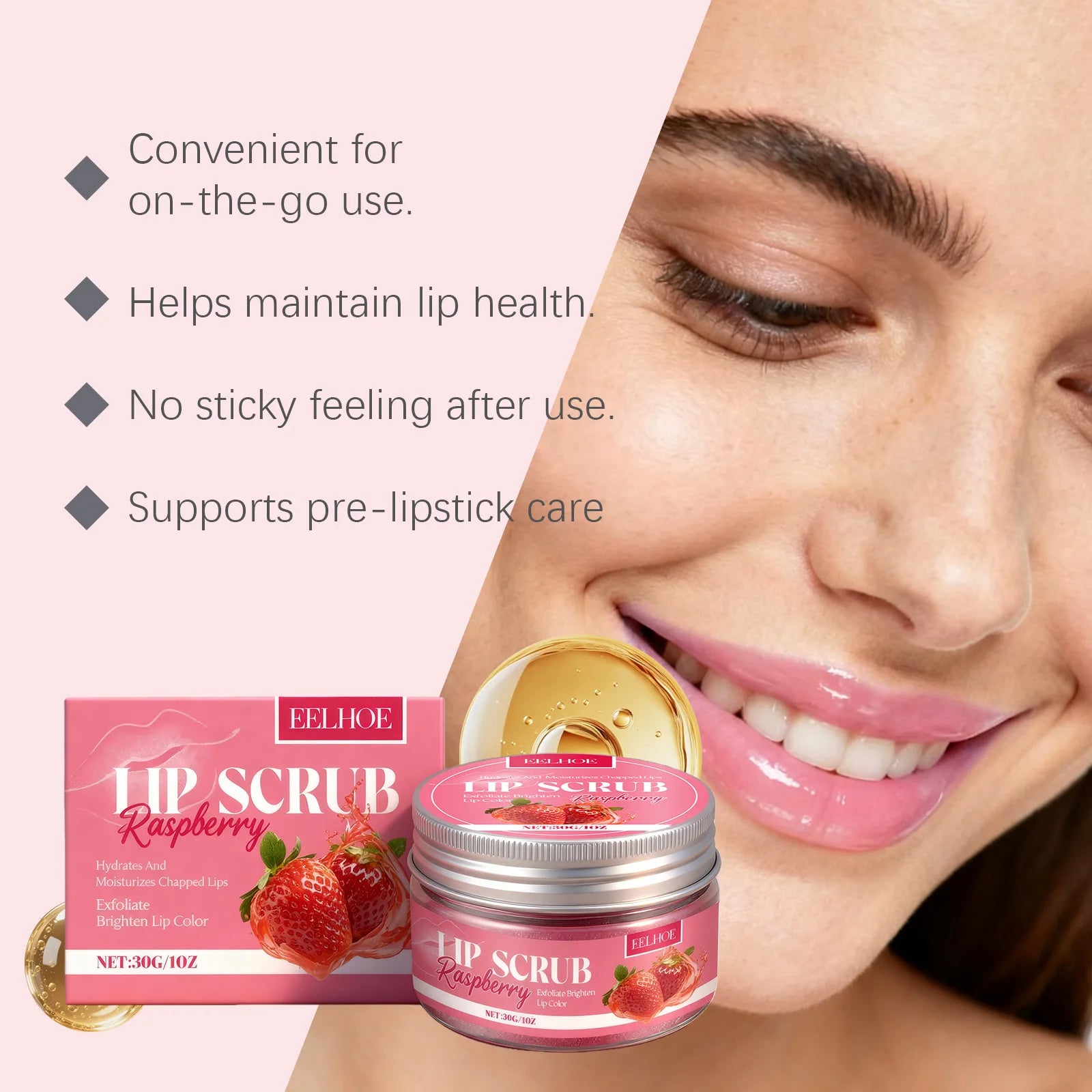 EELHOE Strawberry Lip Scrub to Remove Dark Lips Dead Skin Remover Lip Exfoliator Smooth Skin Care Moisturizing Lip Balm Scrub