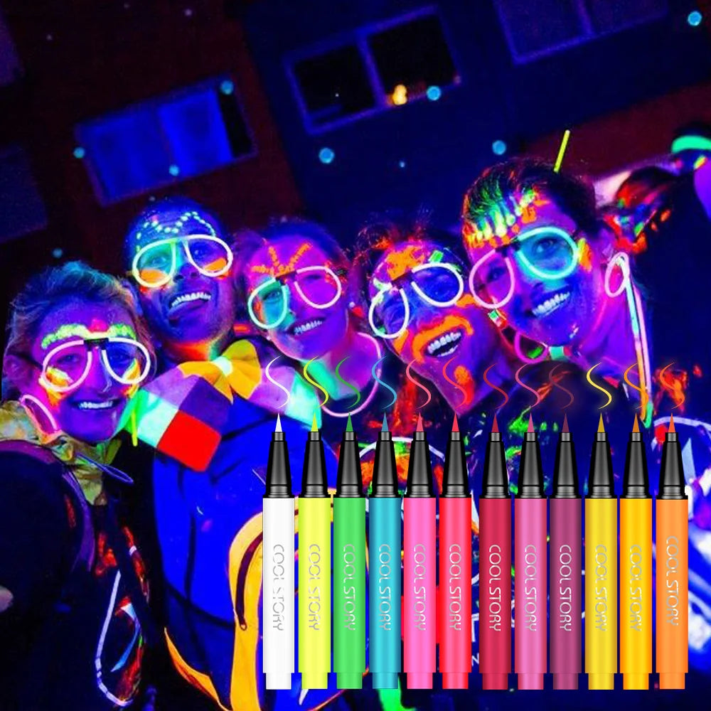 12pc Eyeliner Pencil Set,Eyeshadow Pen with Fluorescent UV Glow,Neon Body Paint Liquid Eyeliner Makeup Pen for Music Festival