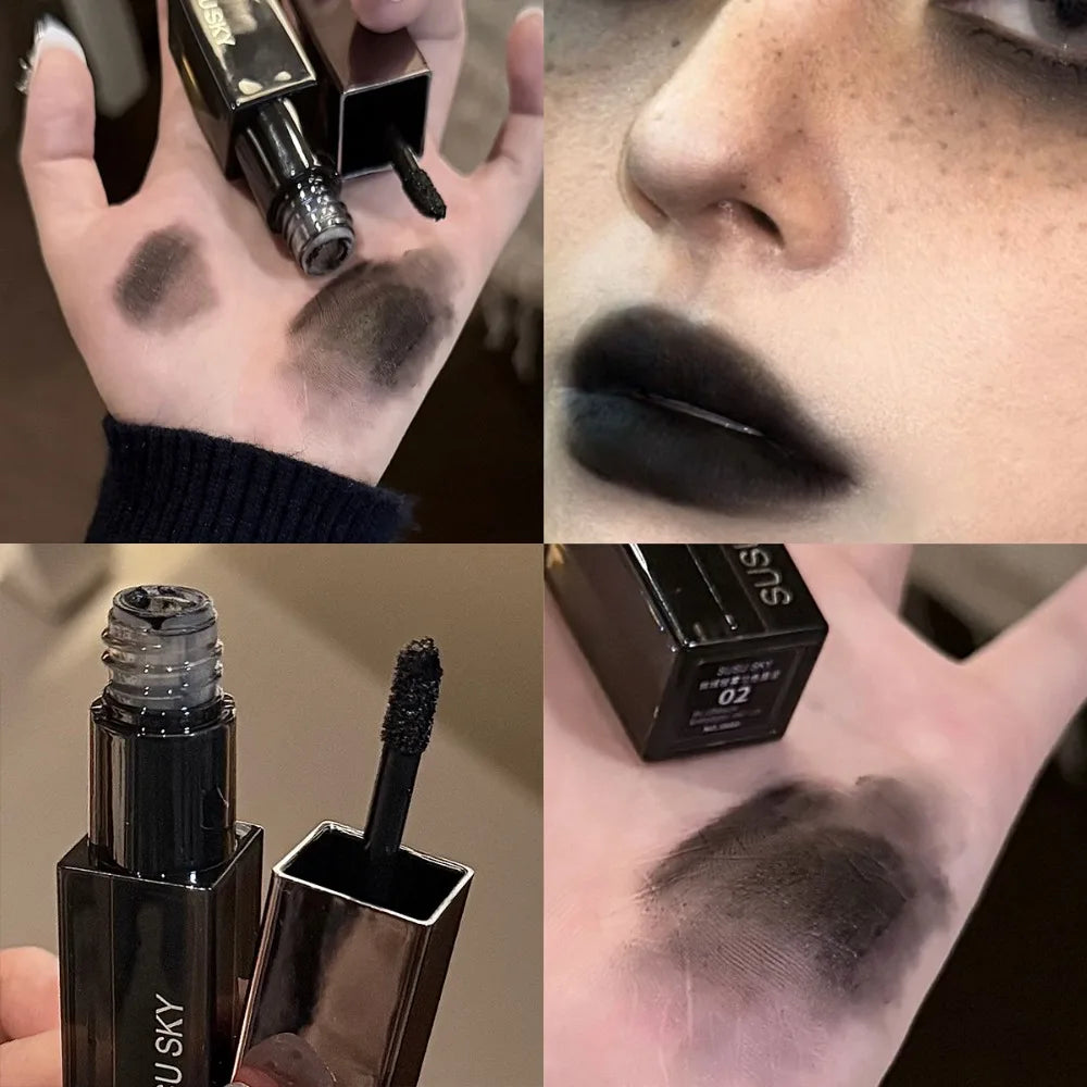 Gothic Gray Purple Lipstick Velvet Matte Punk Black Brown Lipgloss Long Lasting Lip Mousse Waterproof Makeup Non-stick Lips Tint