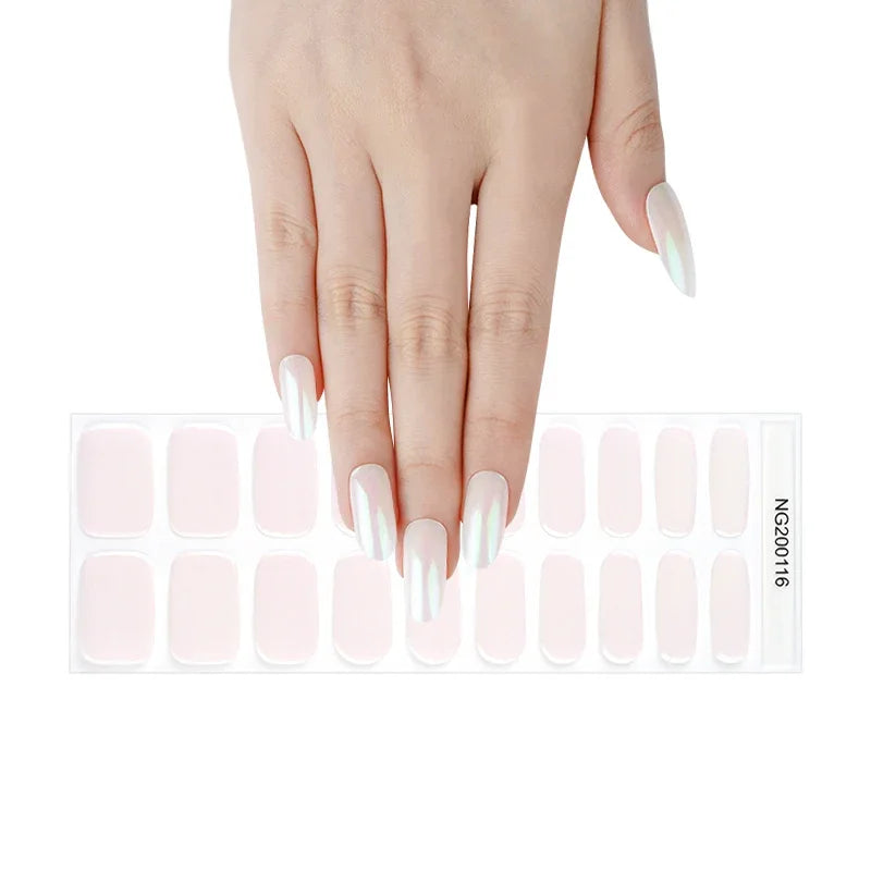 16/20Tips Semi-Cured Nail Wraps Simple Color Adhesive Full Cover Stickers for Nails UV Lamp Need Press On Nails DIY Manicure
