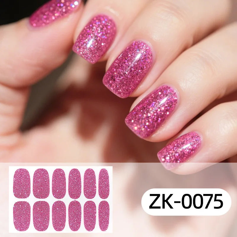 Gradient Cat Eye Style Nail Art Stickers, 16-Piece Set Self-Adhesive Waterproof Glitter False Nail Decals