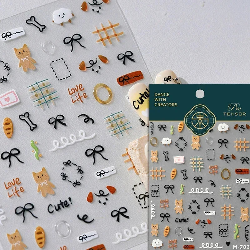 Cute Cat Eye Fishbone Animals Leopard Cat Ginger Cat Kitten Exclamation Point Paw Self Adhesive Nail Art Sticker Manicure Decals