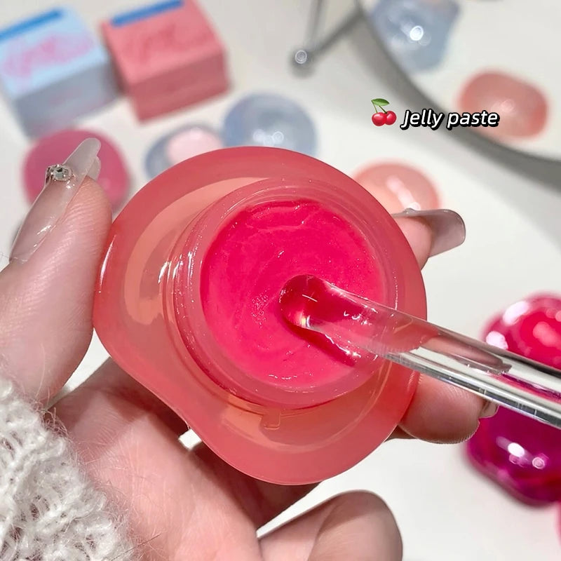 Canned Jelly Mirror Lipstick Peach Pink Lip Cheek Dual-use Cream Solid Lip Gloss Lasting Moisturizing Rouge Blush Korean Makeup