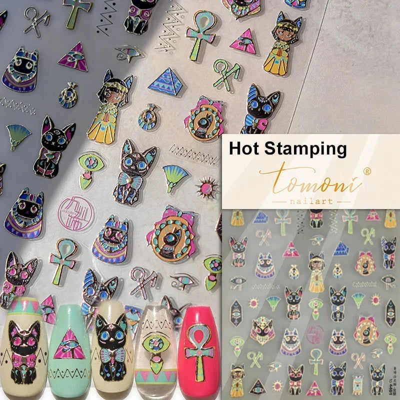 Cute Cat Eye Fishbone Animals Leopard Cat Ginger Cat Kitten Exclamation Point Paw Self Adhesive Nail Art Sticker Manicure Decals