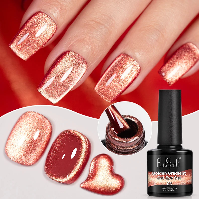 AWStorG 7.5ml Golden Gradient Cat Eye Nail Polish Gel Phototherapeutic Gel Soak Off Nail Magnetic Gel Polish Nail Art DlY