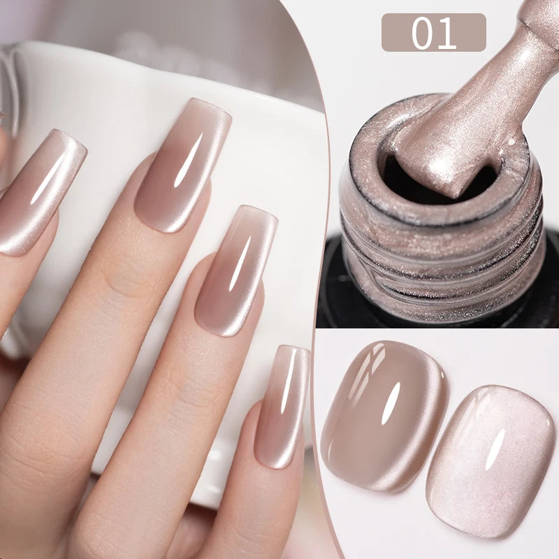 7.5ML Sparkling Rainbow Cat Magnetic Gel Nail Polish Pinkish Purple Laser Cat Eye Gel Soak Off UV Nail Art Varnish For Manicure