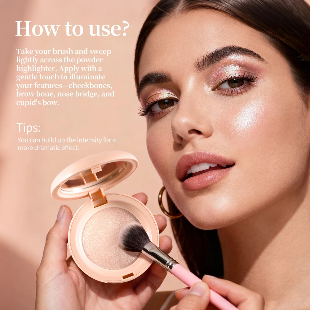 Lakerain Silken Touch Highlight Powder Smooth Texture Luminous Finish Long Lasting Makeup Waterproof Baked Highlighter Powder