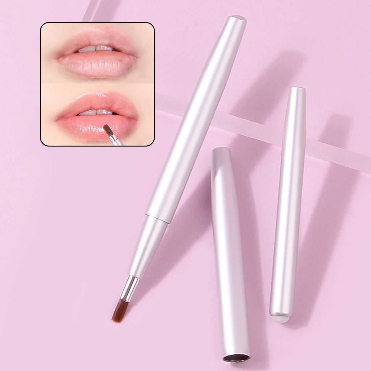 2pcs fashion telescopic lip brush lipstick brush telescopic portable round head dye cover makeup artist professional lip liner