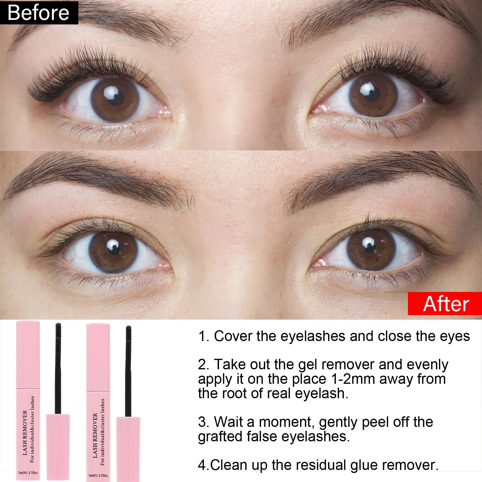 Non-Irritating Eyelash Glue Remover Gentle Eye Makeup Dissolver for Fake Eyelashes Mascara Quick Removal Gel Hypoallergenic