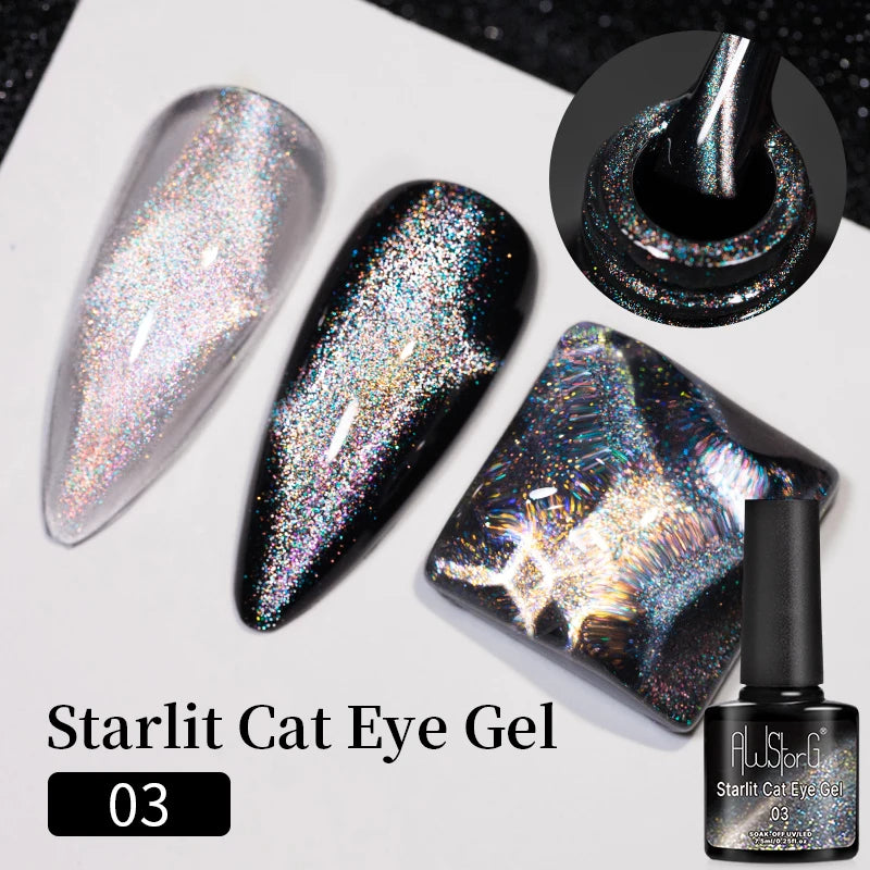 AWStorG 7.5ml Golden Gradient Cat Eye Nail Polish Gel Phototherapeutic Gel Soak Off Nail Magnetic Gel Polish Nail Art DlY
