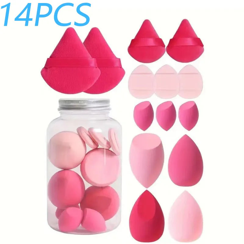14PCS Makeup Sponge Set with Storage Jar Velvet Beauty Blenders Beauty Egg Powder Puffs Make Up Accessories Women Makeup Tools