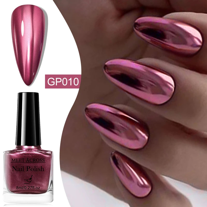 8ml Mirror Metallic Nail Polish No Need Lamp Curing Air Dry Salon Quality Soak-Off Long Lasting Varnishes DIY Manicure Design