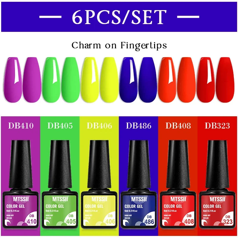MTSSII 6PCS/Set Sparkly Red Roes Red Gel Nail Polish Shinning Nail Art LED UV Gel Varnish Nail Supplies Manicure Kit for Nails