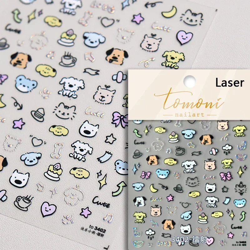Cute Cat Eye Fishbone Animals Leopard Cat Ginger Cat Kitten Exclamation Point Paw Self Adhesive Nail Art Sticker Manicure Decals