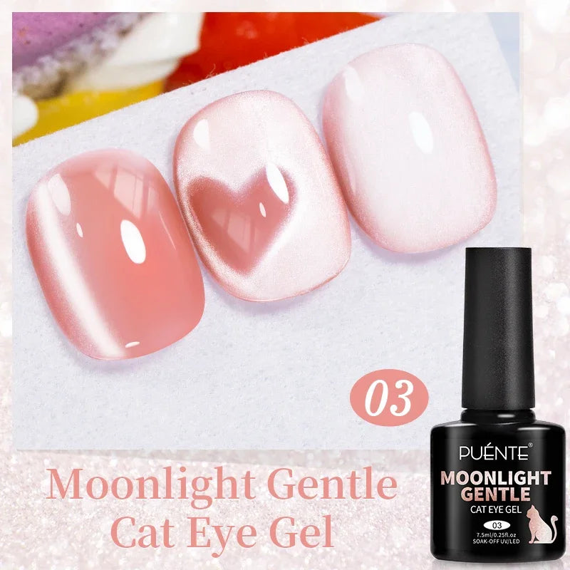 PUENTE 7.5ML Nude Shade Ceramic Cat Eye Gel Nail Polish Shiny Moonlight Cat Eye Gel Soak Off UV Semi-Permanent Nail Art Varnish