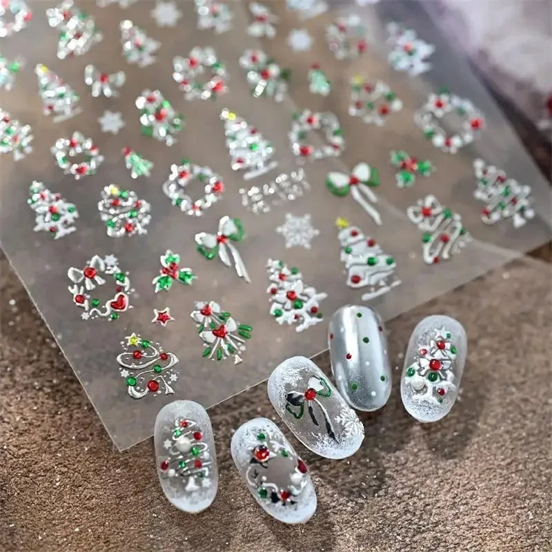 Christmas Nail Stickers Snowflake Nail Art Stickers Metal Silver Self-Adhesive Nail Decals ChristmasTree Winter Manicure Sliders