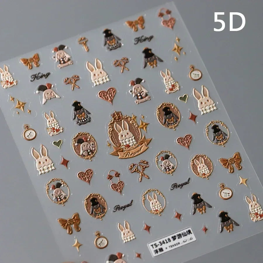 Cute Cat Eye Fishbone Animals Leopard Cat Ginger Cat Kitten Exclamation Point Paw Self Adhesive Nail Art Sticker Manicure Decals