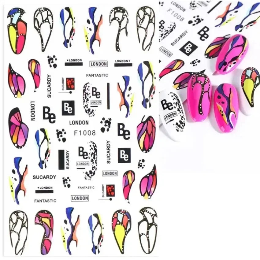Elegant Butterfly Nail Manicure Stickers Blue Butterflies Leopard Retro Flowers Adhesive Decal Wedding Charm Manicure Tips