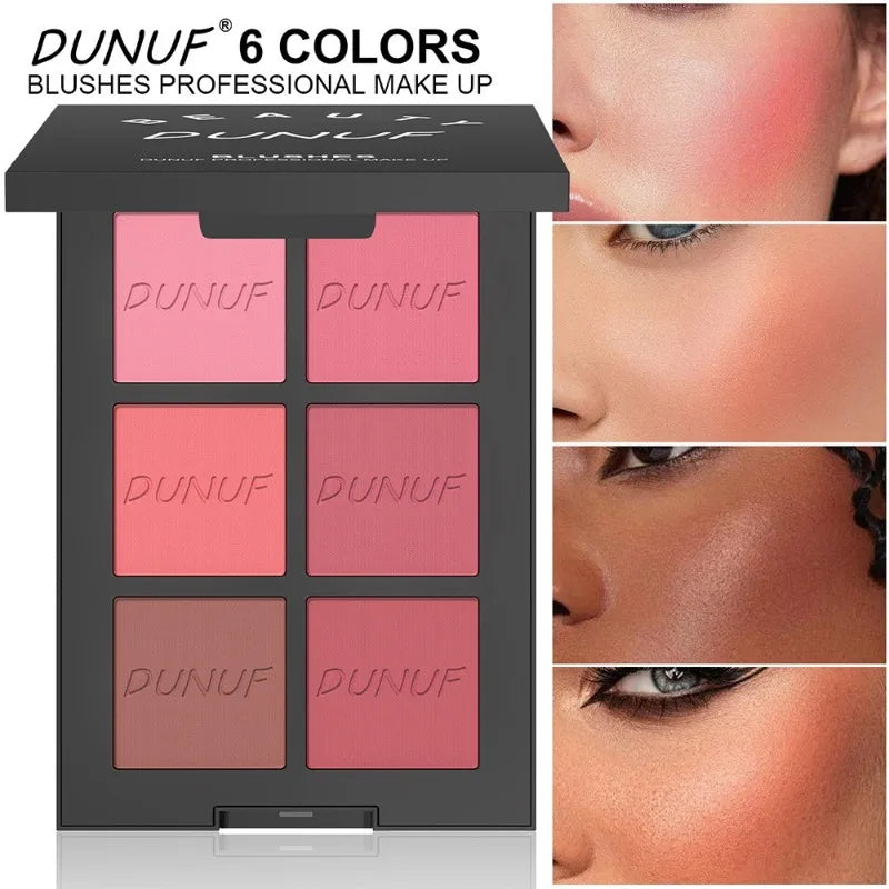 6-color Blush Palette, Highlighter Contour Bronzing Powder Makeup, Natural Long-lasting, High Pigment, Daily Multi-color Makeup