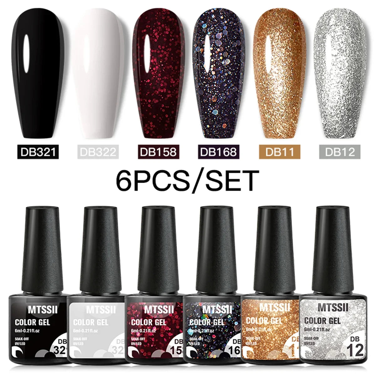 MTSSII 6PCS/Set Sparkly Red Roes Red Gel Nail Polish Shinning Nail Art LED UV Gel Varnish Nail Supplies Manicure Kit for Nails