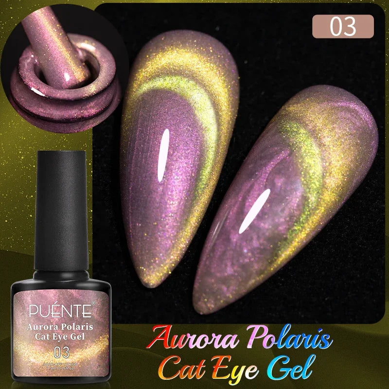 PUENTE 7.5ML Nude Shade Ceramic Cat Eye Gel Nail Polish Shiny Moonlight Cat Eye Gel Soak Off UV Semi-Permanent Nail Art Varnish