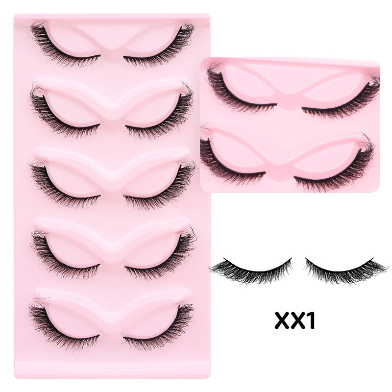 DINGSEN 5 Pairs Cat Eyelashes Fluffy Cat Lashes Fake Eyelash Wispy Natural Look long Mink Eyelashes Strip Lashes Cat Eye Lashes