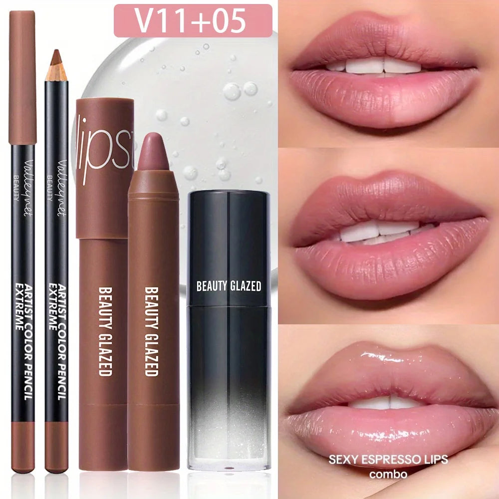 3Pcs/Set Lip Liner + Lipstick+ Lipgloss Lipoil Lip Liner, and Lip Glaze Set. Lip Combo Set ,matte Lipstick,lip Cosmetics