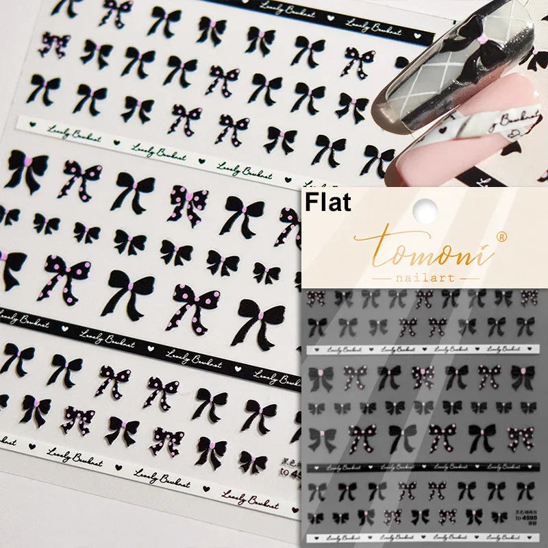 French Leopard Print Bowknot Lace Ribbon Rhinestone Pearl Bow Tie Simple White Black Nail Art Stickers Decoration Manicure Decal