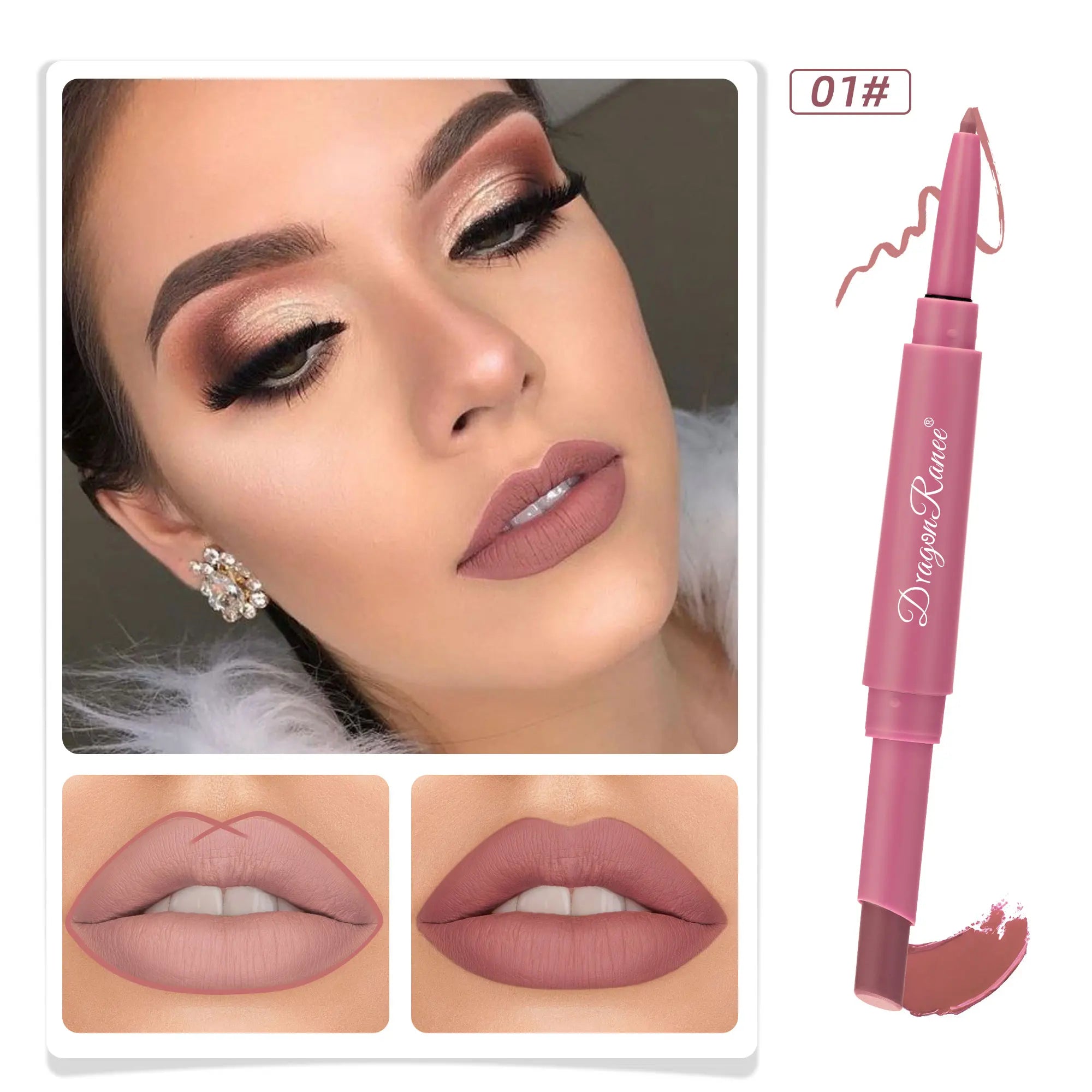 Lip Liner And Lipstick Pen, 2-in-1 Double-headed Lipstick Set , Waterproof Long Lasting Matte Lipstick Gift, Suitable For Daily