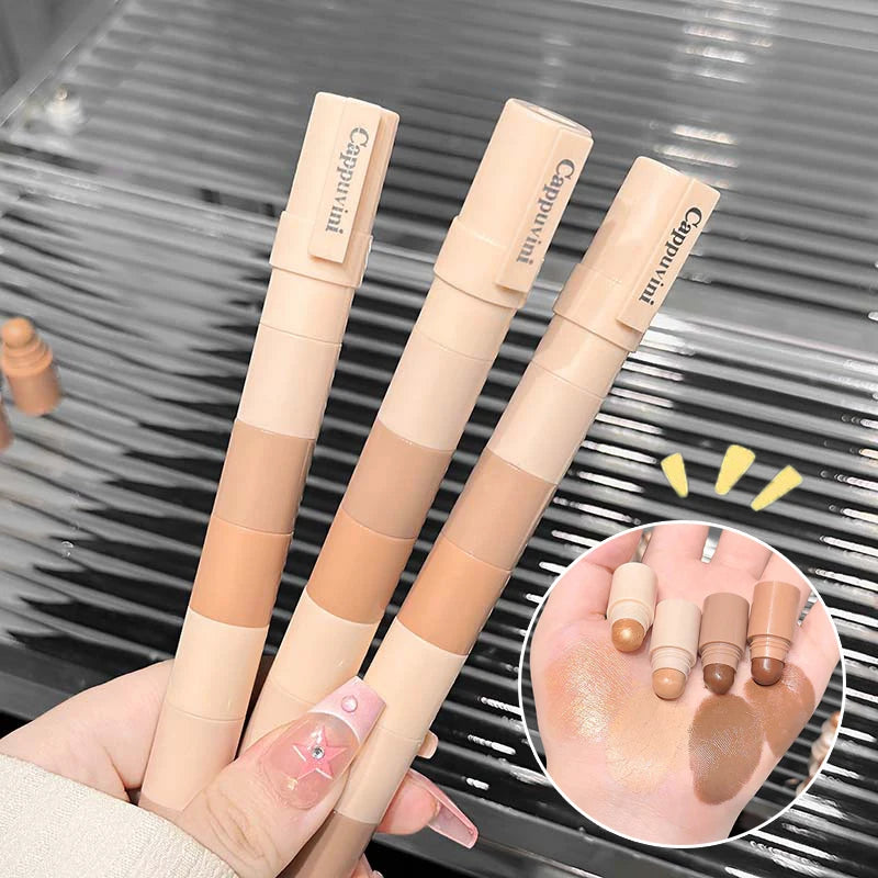 4 in 1 Contour Highlighter Stick 4 Colors Moisturizing Natural Matte Brown Nose Shadow Makeup Matte Shimmer Eyeshadow Stick Set