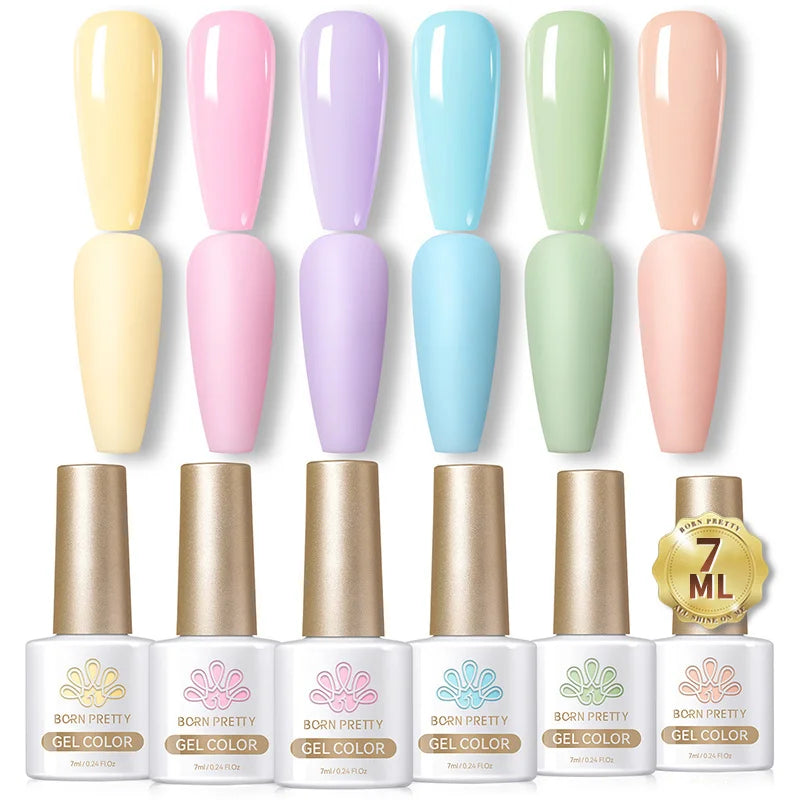 BORN PRETTY 6pcs Crystal Amber Gel Nail Polish Set Jelly Pink Nude Winter Semi Permanent Soak Off UV LED Varnish Manicure Kits
