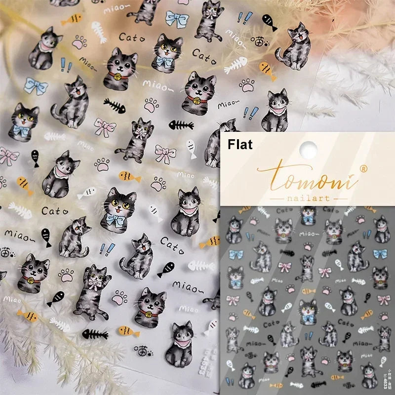 Cute Cat Eye Fishbone Animals Leopard Cat Ginger Cat Kitten Exclamation Point Paw Self Adhesive Nail Art Sticker Manicure Decals