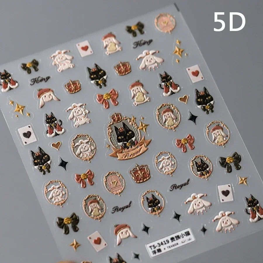Cute Cat Eye Fishbone Animals Leopard Cat Ginger Cat Kitten Exclamation Point Paw Self Adhesive Nail Art Sticker Manicure Decals