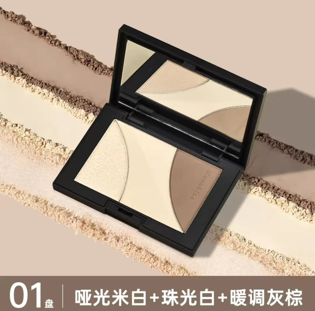 Mooekiss Highlighter Contour Blush Powder Palette 3 Colors Matte Pearlescent 3D Facial Bronzer Brighten Eye Shadow Nose Makeup