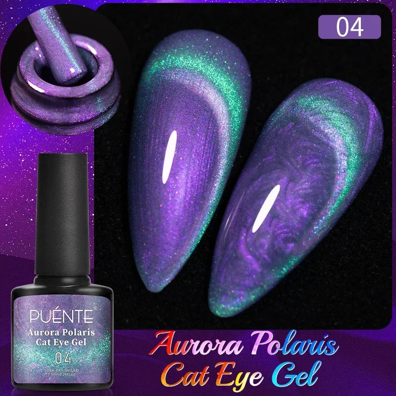 PUENTE 7.5ML Nude Shade Ceramic Cat Eye Gel Nail Polish Shiny Moonlight Cat Eye Gel Soak Off UV Semi-Permanent Nail Art Varnish