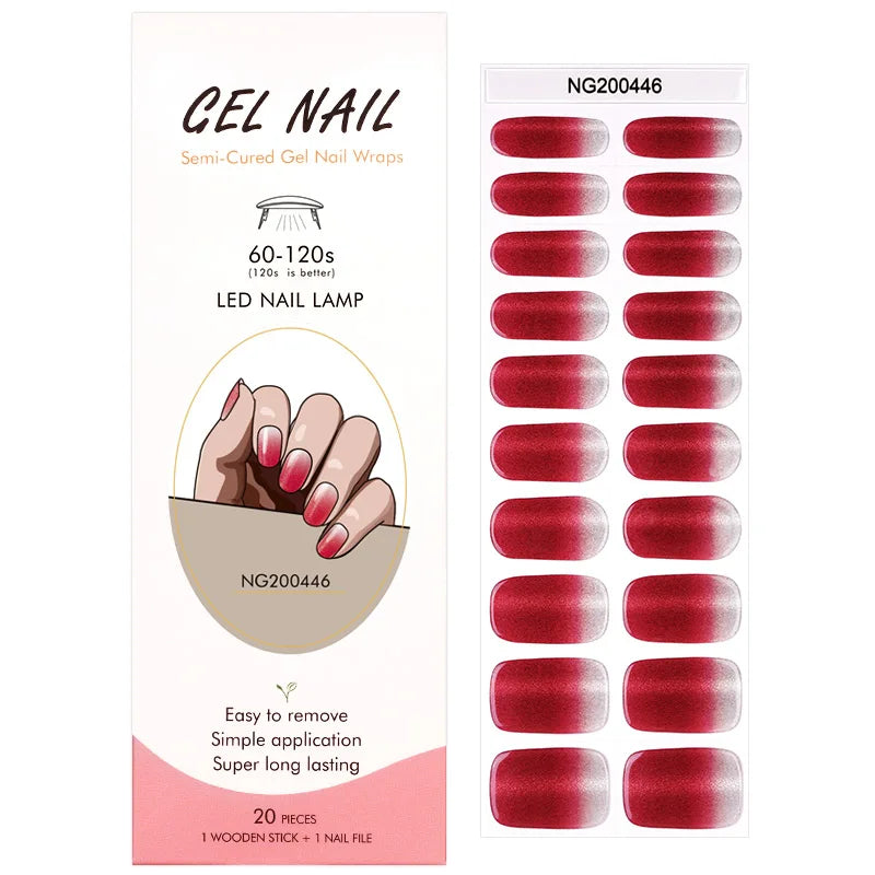 16/20Tips Semi-Cured Nail Wraps Simple Color Adhesive Full Cover Stickers for Nails UV Lamp Need Press On Nails DIY Manicure
