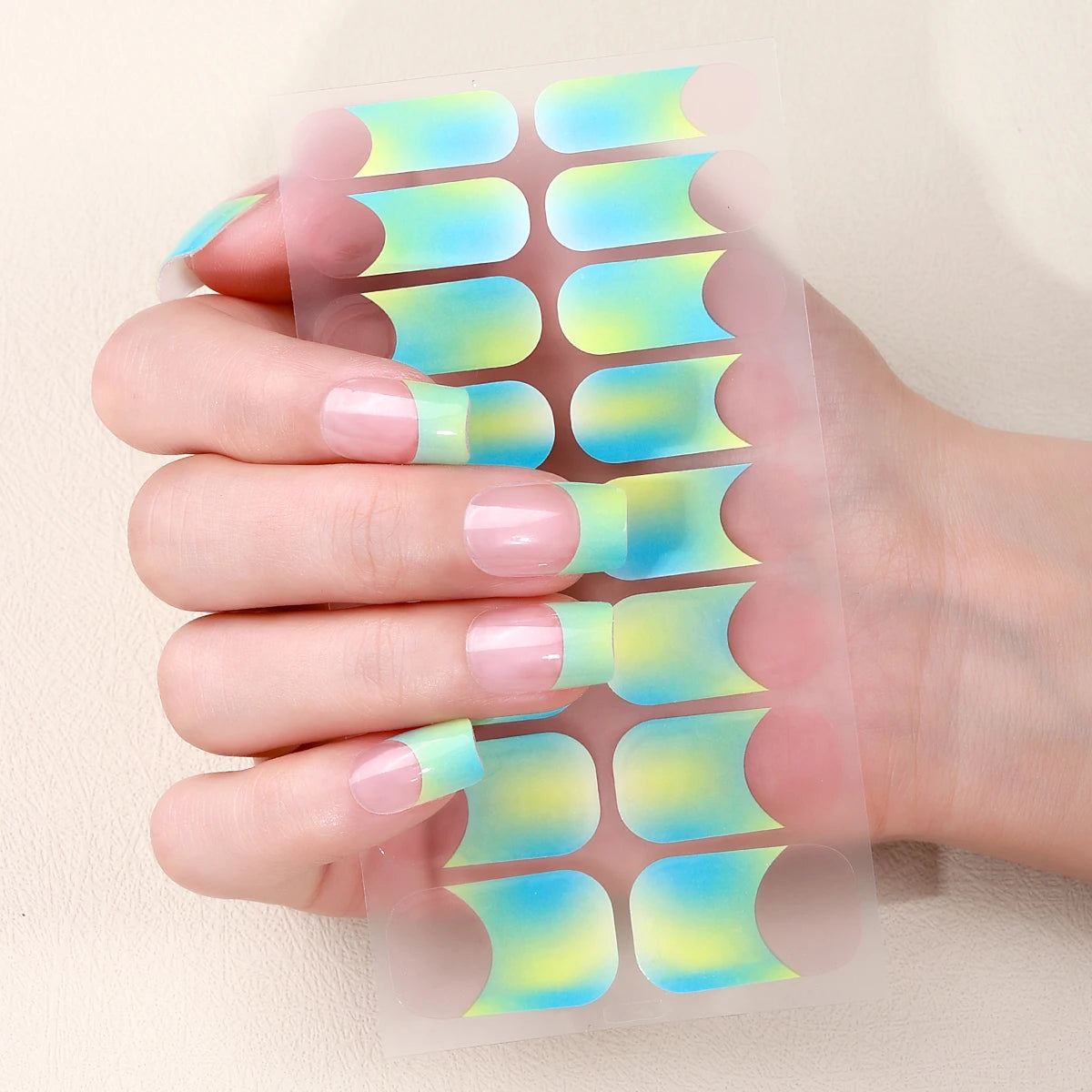 16Tips Full Cover French Nail Polish Strips Gradient Glitter Nail Stickers Self Adhesive Manicure Decoration Nail Art Decals
