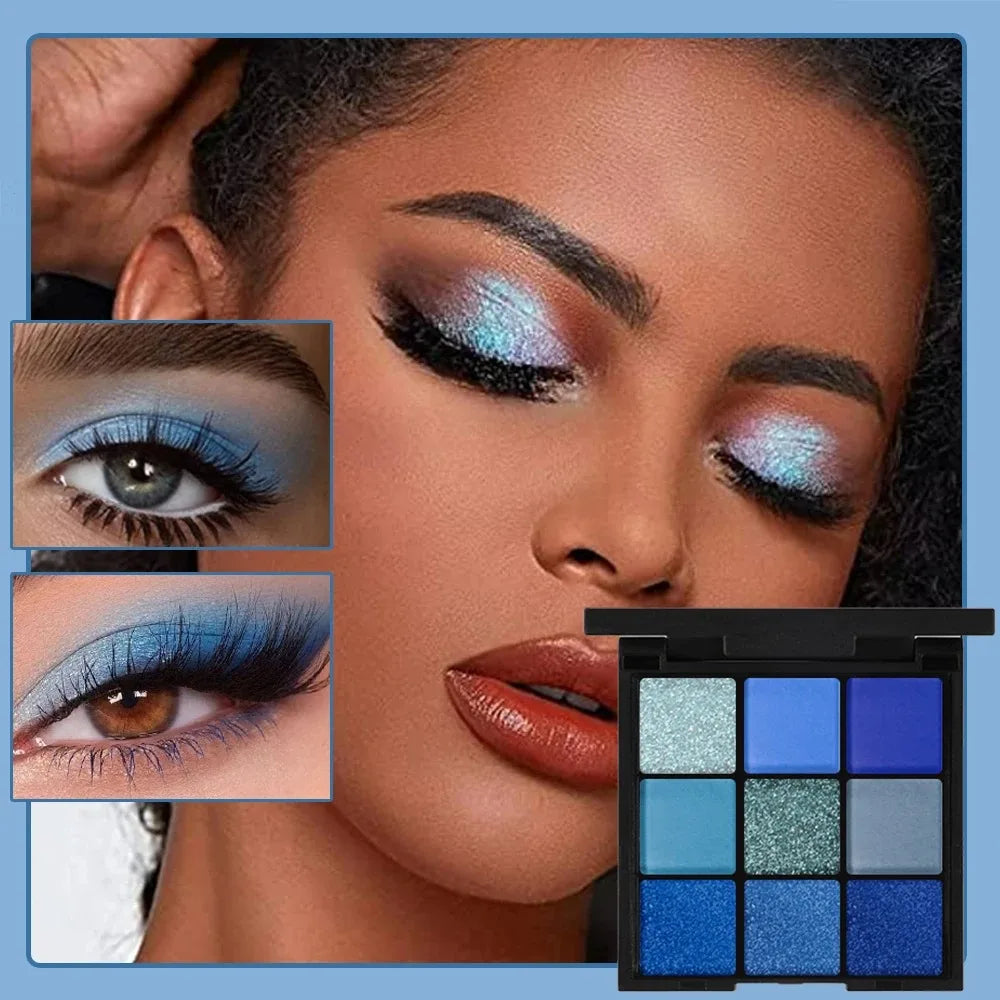 9-Color Eyeshadow Palette Mini Bright Colors Matte Metallic Shimmering Glitter Waterproof Long-Lasting Eyeshadow Makeup Set