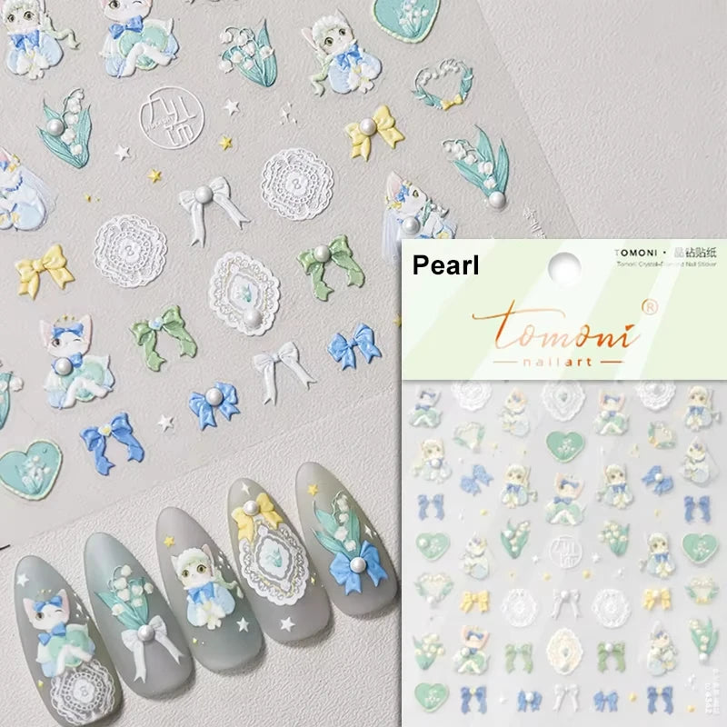 1pcs 5D Japanese Kawaii Bear Nail Art Stickers Brown Cartoon Animals Self-Adhesive Nail Decoration Decals DIY Slider Accessories