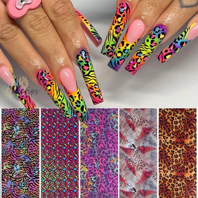 Neon Jelly Animal Nail Foils for Transfer Paper Stickers Sliders Adhesive Wraps DIY Water Leopard Print Nail Art Decorations