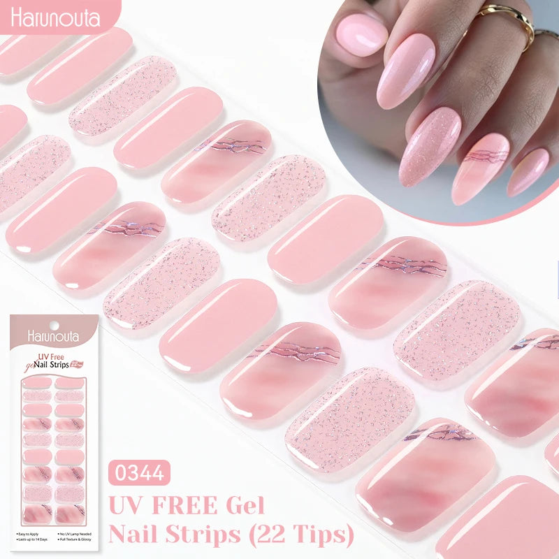 22strips UV Free Nail Gel Strips Loving Heart Gel Polish Nail Sticker Curing-free Adhesive Stickers for Nails Long Lasting Wrap