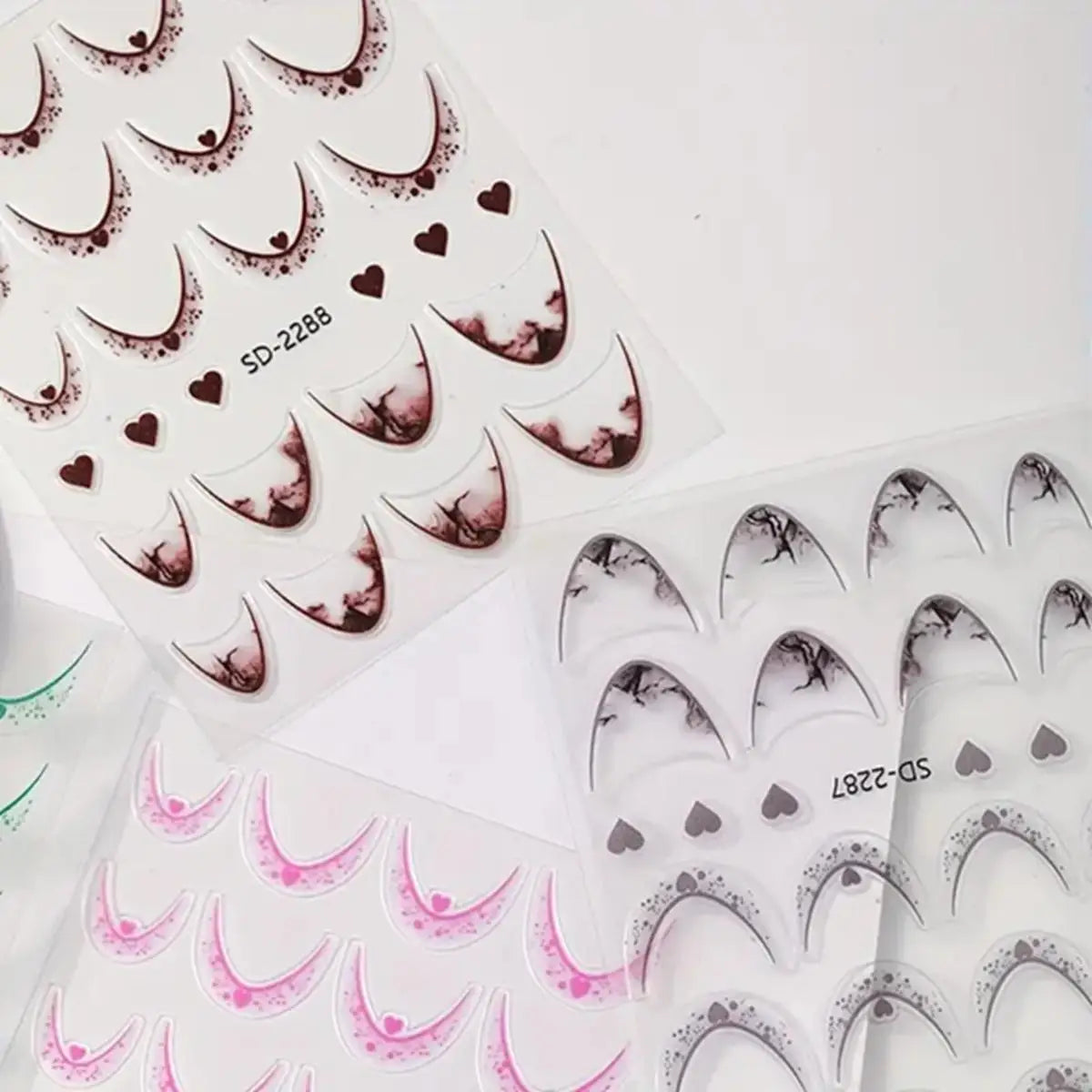 12 Sheets Gradient French Tip Nail Stickers Heart Design Nail Decals Self-Adhesive Manicure Stickers 12 Colors for DIY Nail Art
